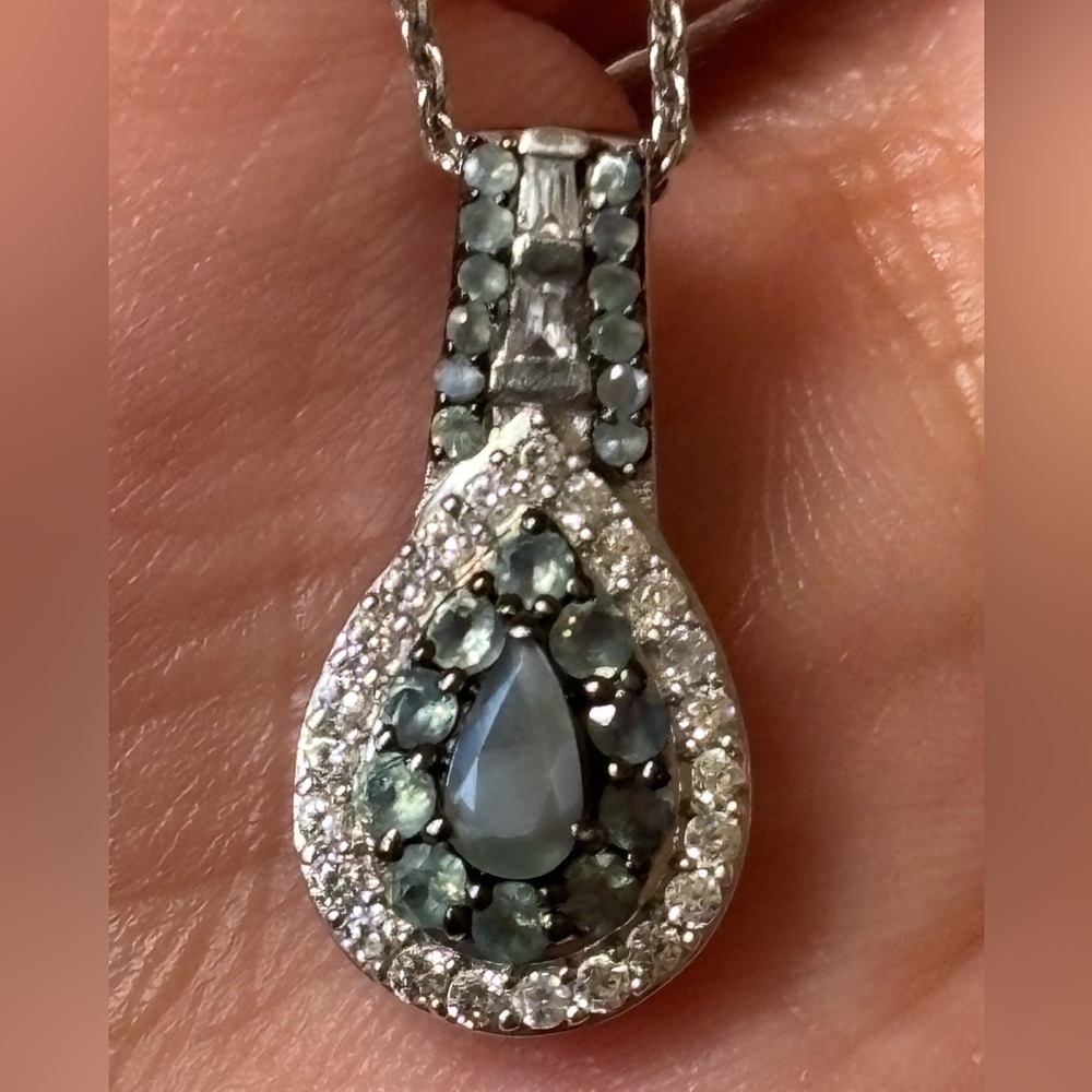 Genuine Alexandrite Pendant Necklace White Zircon 925 Sterling Silver